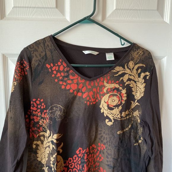 Laura Ashley Blouse Women’s Size Large 3/4 Sleeve V Neck Relaxed Floral Animal - Picture 5 of 8